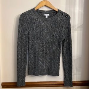 Gray Silver Metallic thread crew neck sweater